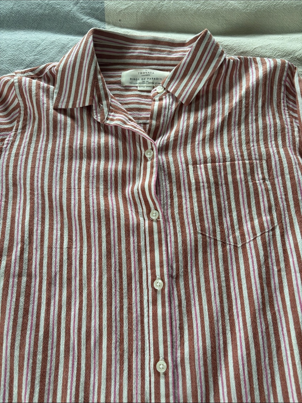 NEW Trovata Striped Button-Up Shirt in Rose and White - Picture 2 of 4